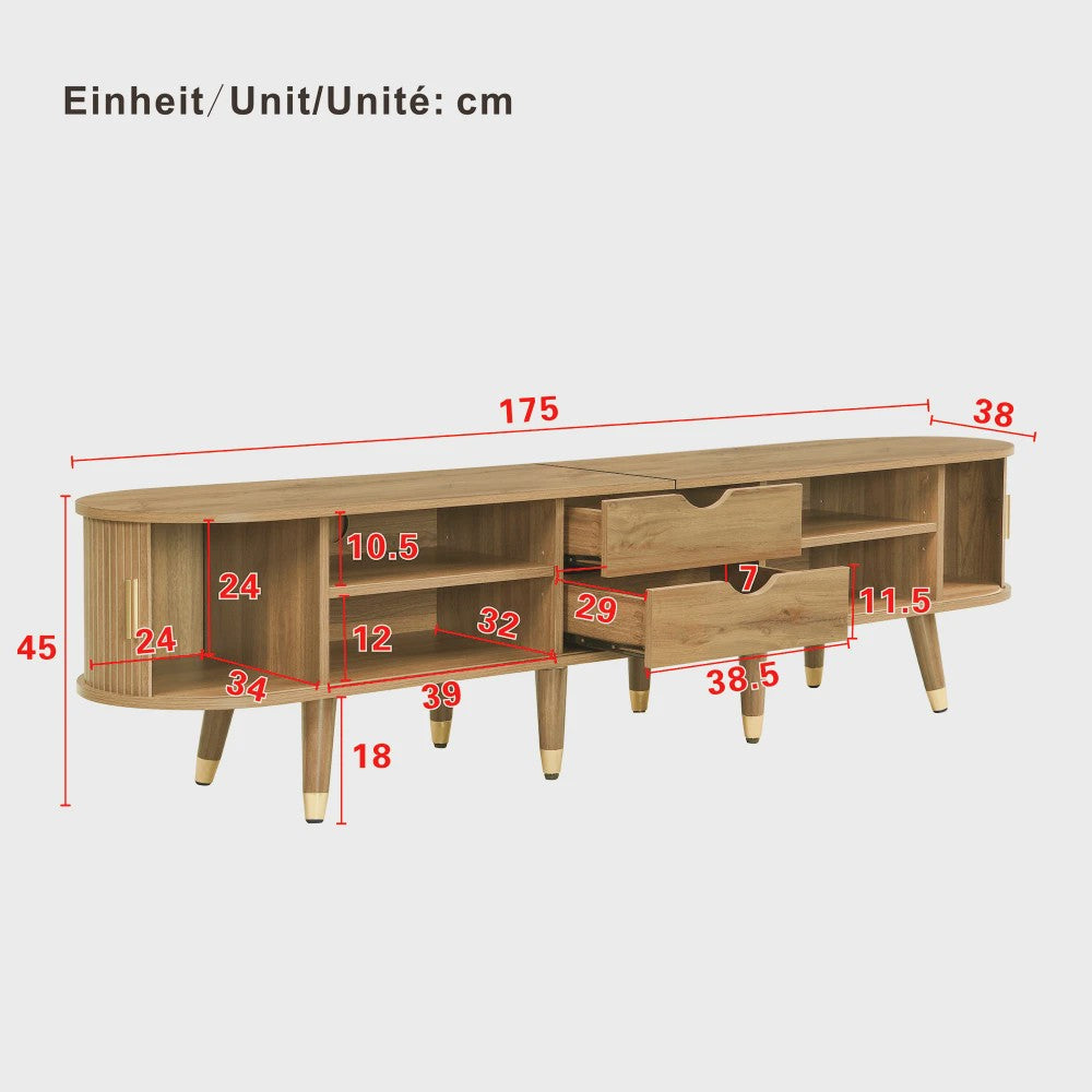 Modern TV Meubel met Rotan Deur en Veel Opbergruimte - Landelijke Stijl