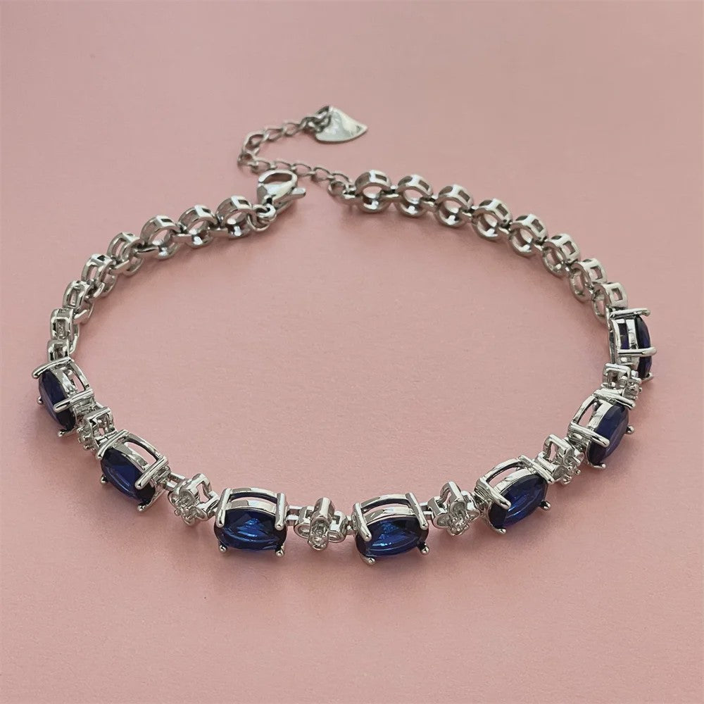925 Sterling Zilveren Armband met Donkerblauwe Edelstenen - Elegant & Modieus Cadeau