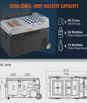 Draagbare Dubbel Zone Koel-Vriesbox 38L/40QT - 12V Auto Koelkast met Verstelbare Temperatuur