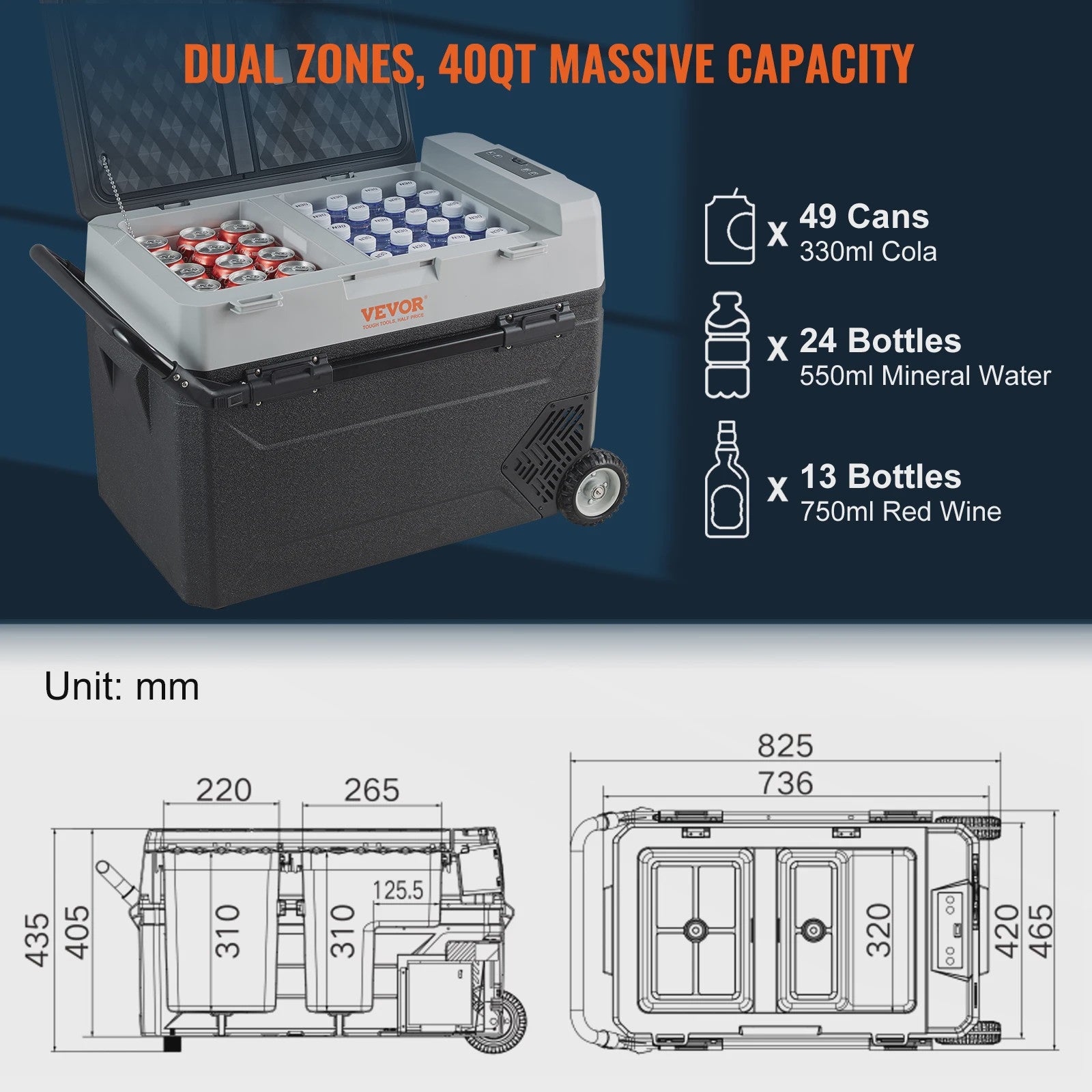 Draagbare Dubbel Zone Koel-Vriesbox 38L/40QT - 12V Auto Koelkast met Verstelbare Temperatuur