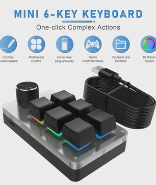 Programmeerbaar Mini Mechanisch Toetsenbord met RGB en Draaiknop voor Photoshop & Gaming