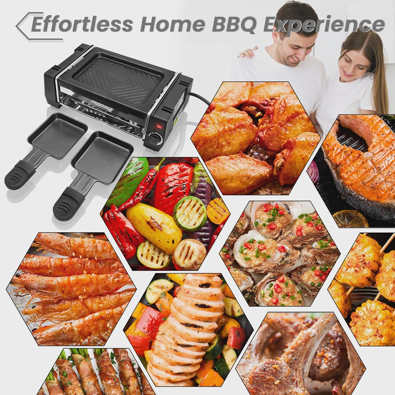 Elektrische BBQ Grill met Dubbele Laag & Verstelbare Temperatuur - Rookvrij Binnen/Buiten