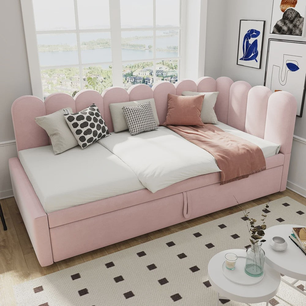 Multifunctionele Velours Sofa Bed met Uitschuifbaar Gastenbed - Ruimtebesparend Design