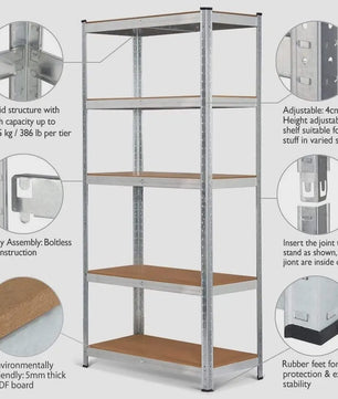 Robuust Metalen Stellingkast 5-Laags - Verstelbaar, Boutloos, 875KG Draagvermogen - Ideaal voor Garage & Werkplaats