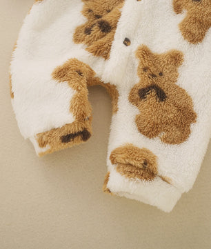 Schattige Baby Jumpsuit met Berenprint - Warm Fleece met Capuchon voor Peuters & Baby's
