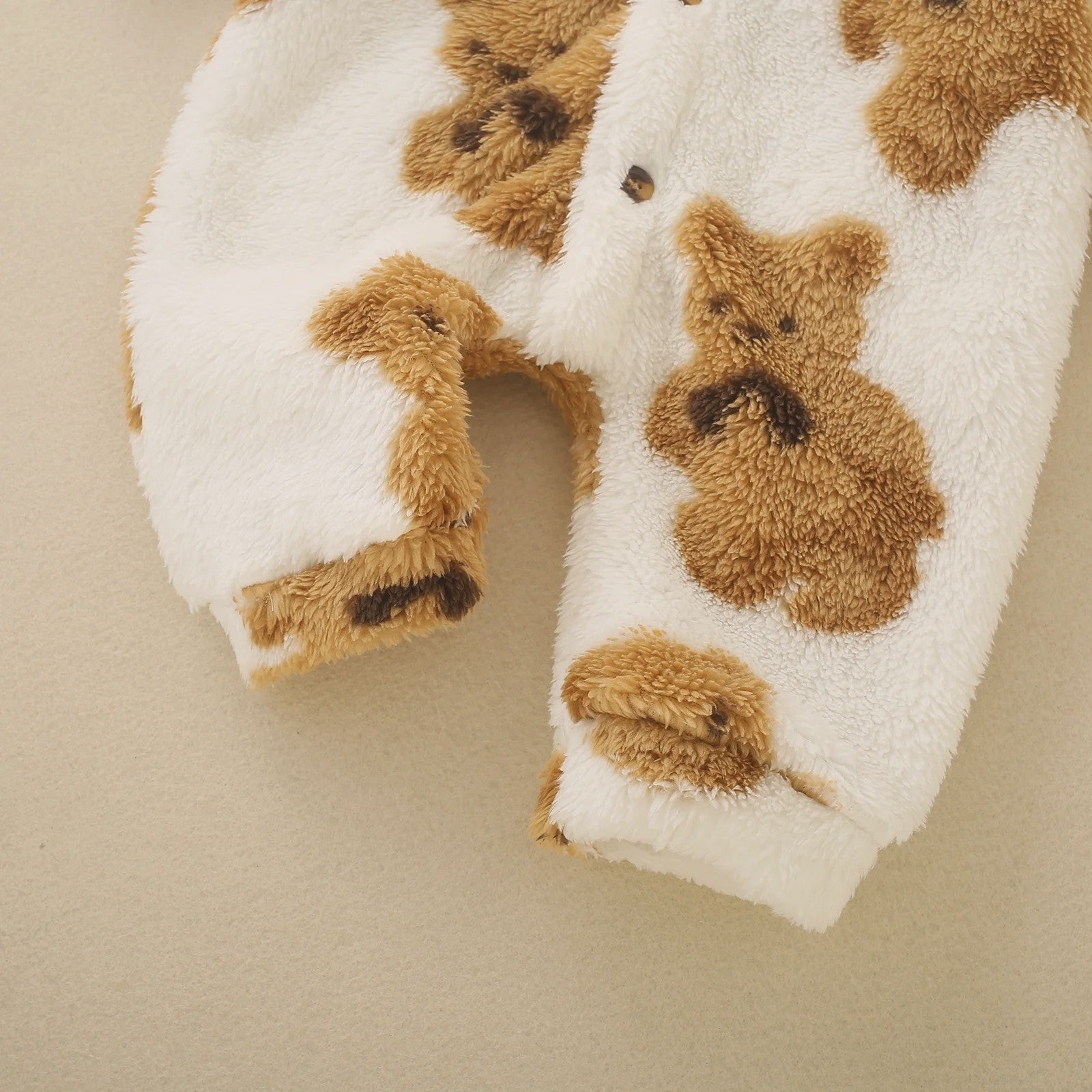 Schattige Baby Jumpsuit met Berenprint - Warm Fleece met Capuchon voor Peuters & Baby's