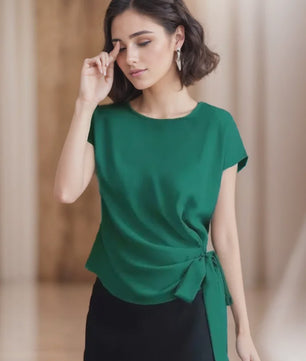Dames Blouse met Strikdetail en Korte Mouwen - Stijlvol Zomer T-shirt