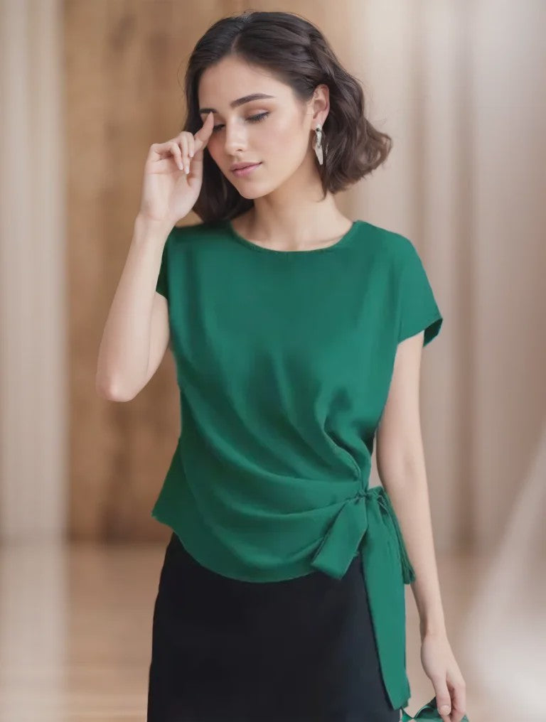 Dames Blouse met Strikdetail en Korte Mouwen - Stijlvol Zomer T-shirt