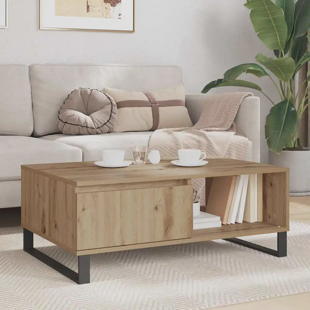 Handgemaakte Eiken Salontafel 90x60x35 cm - Modern Design met Opbergruimte