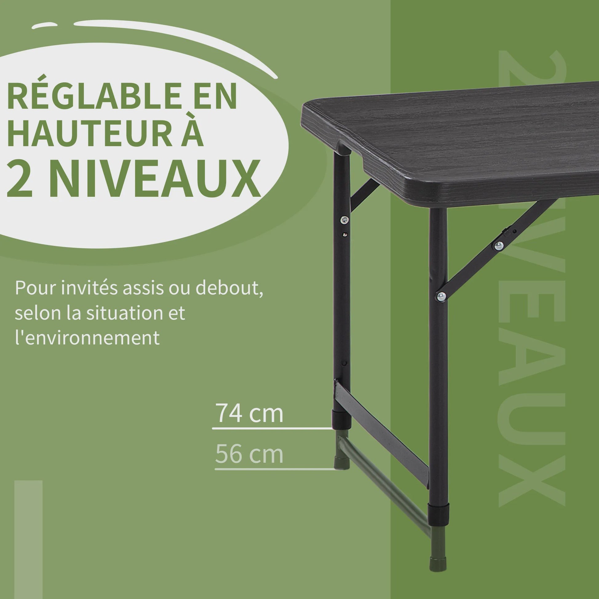 Outsunny Opvouwbare Campingtafel voor 4 Personen - In hoogte Verstelbaar, 118x60x74 cm