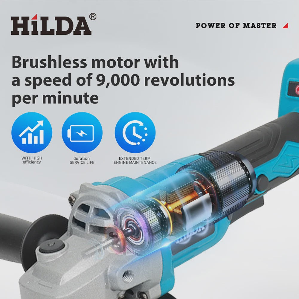 HILDA Brushless Accu Haakse Slijper 700W - 125mm - 2500-9000 RPM