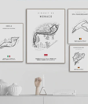 Vintage F1 Circuit Poster: Zwart-Wit Formule 1 Kunst voor de Raceliefhebber