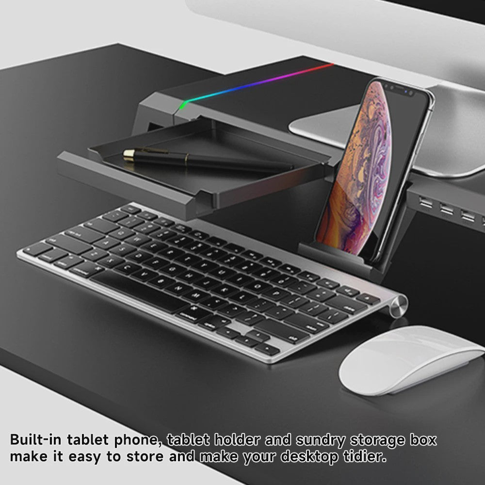 Monitorstandaard met USB 3.0 Hub en RGB Verlichting - Opklapbaar Bureau Organizer