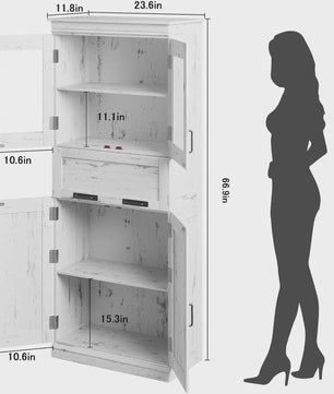 Hoge Kast met 4 Deuren, Lade en Glazen Deuren - 170 cm - Veel Opbergruimte
