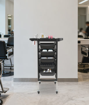 Mobiele Salon Trolley met 5 Lades, Top Opbergruimte en Vergrendelbare Beveiliging