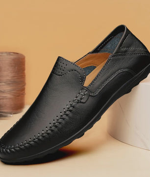 CLOHOO Heren Casual Schoenen - Comfortabel Leer met Ademende Stiksels en Rubberen Zool