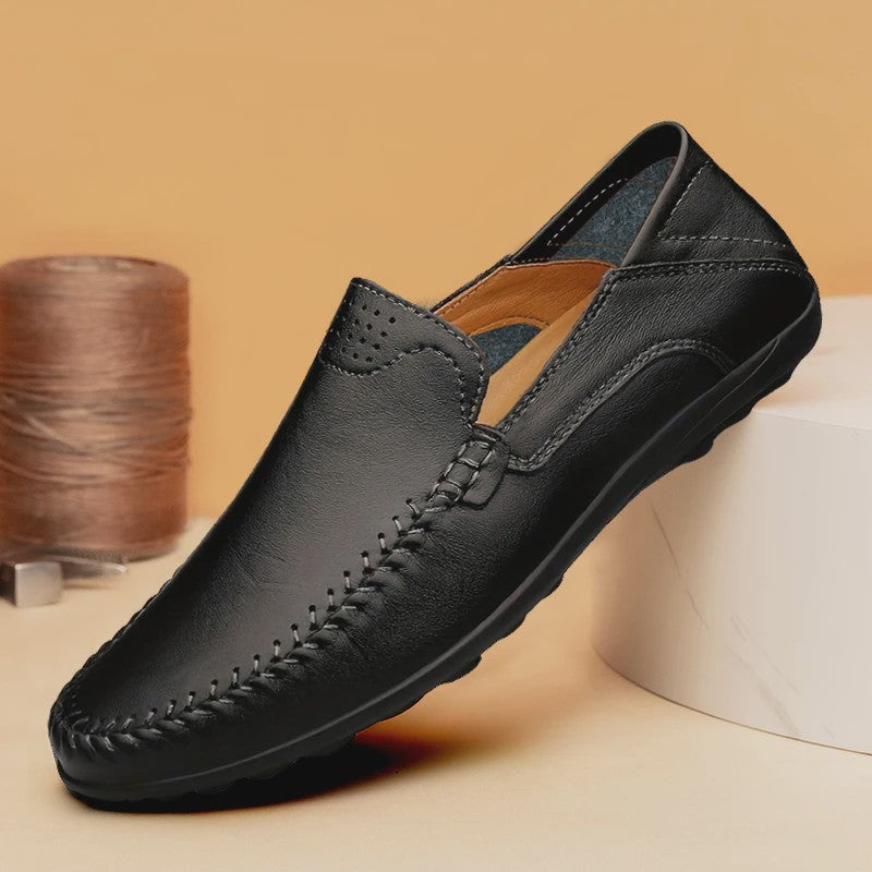 CLOHOO Heren Casual Schoenen - Comfortabel Leer met Ademende Stiksels en Rubberen Zool
