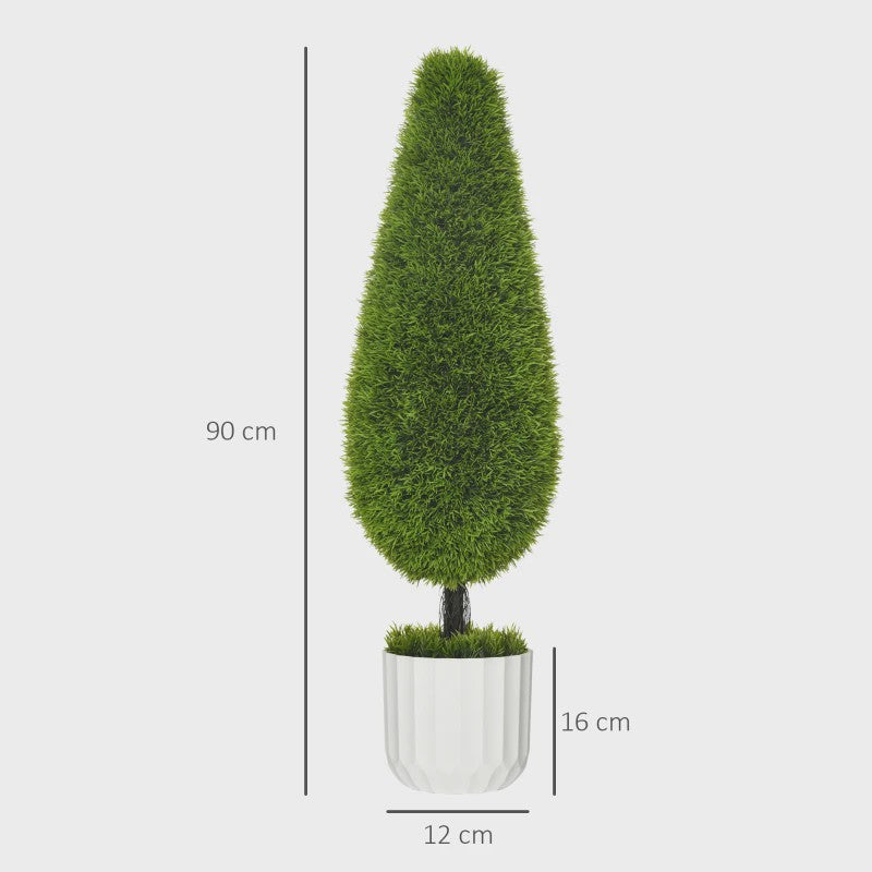 Set van 2 Kunstcipressen 90 cm met Pot en Mos - Decoratieve Kunstplant voor Binnen en Buiten