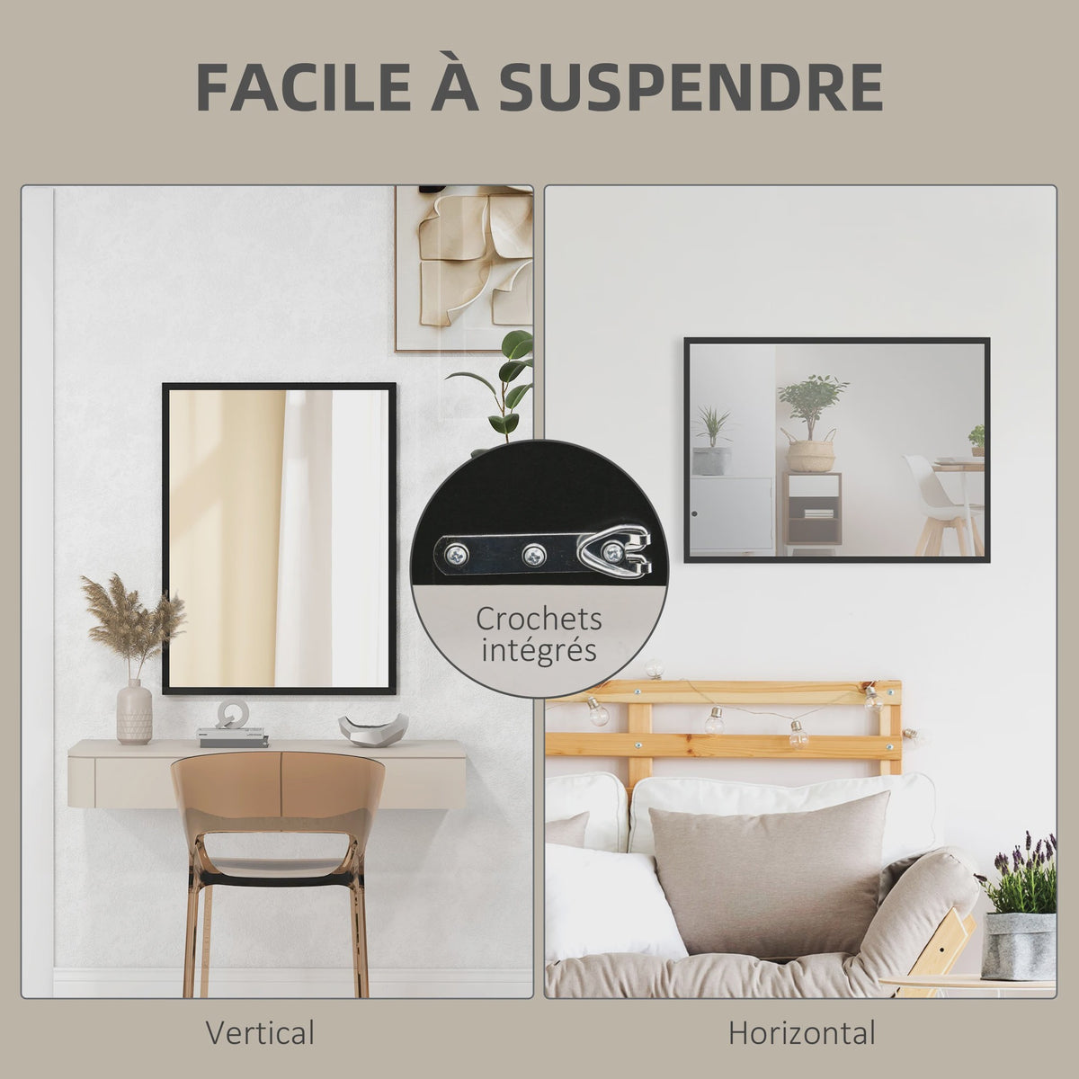 HOMCOM Rechthoekige Wandspiegel 60x80 cm met Zwart Frame - Ideaal voor Woonkamer, Slaapkamer of Badkamer