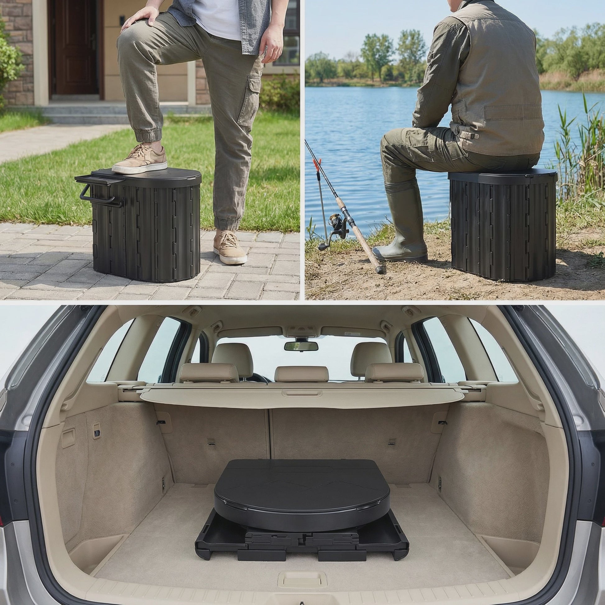 Draagbaar Camping Toilet met Deksel & Toiletrolhouder - Noodtoilet voor Reizen, Kamperen, Auto, Kind & Volwassene