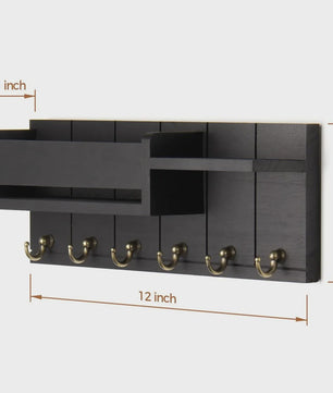 Rustieke Houten Wand Organizer met Postvak en 6 Sleutelhaken