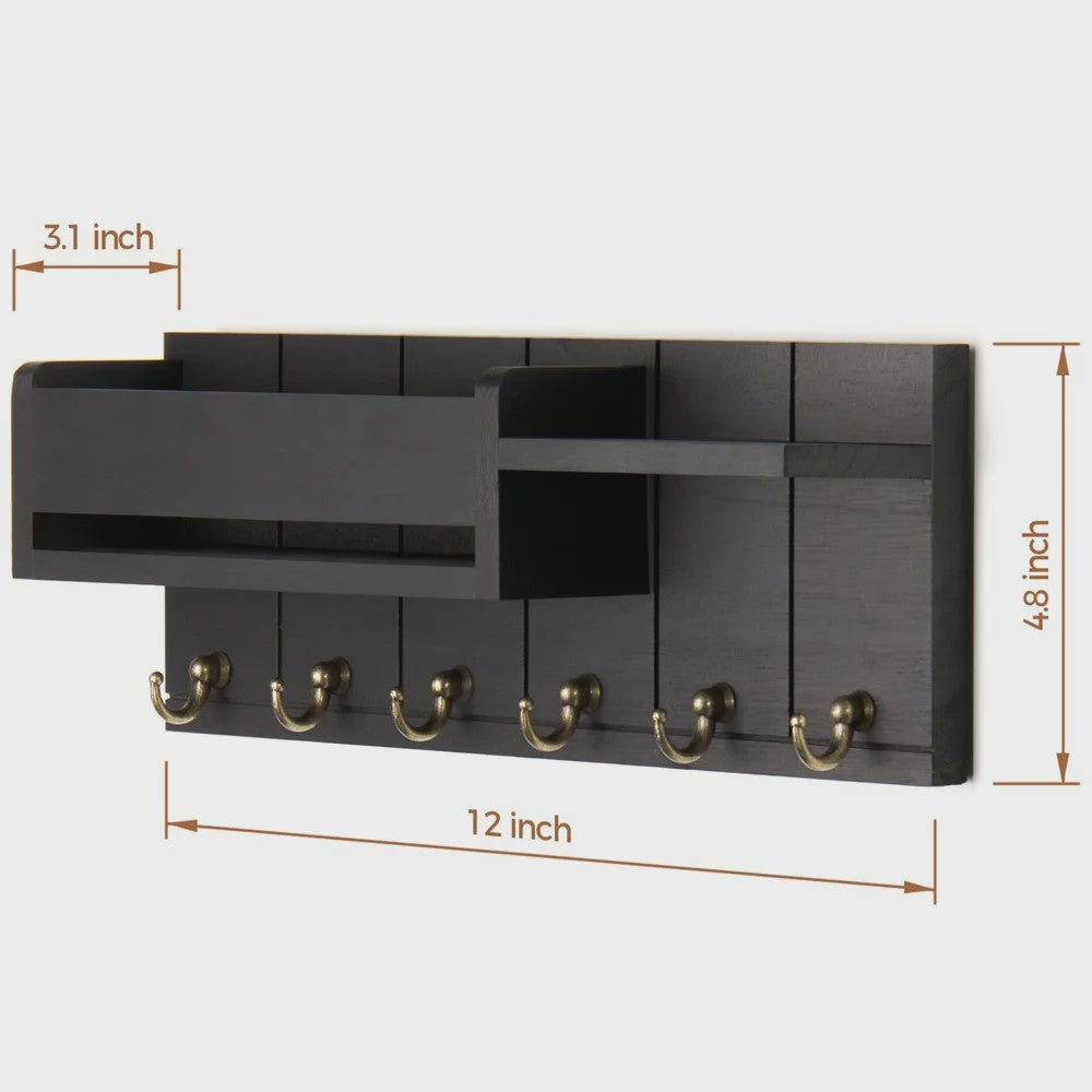 Rustieke Houten Wand Organizer met Postvak en 6 Sleutelhaken
