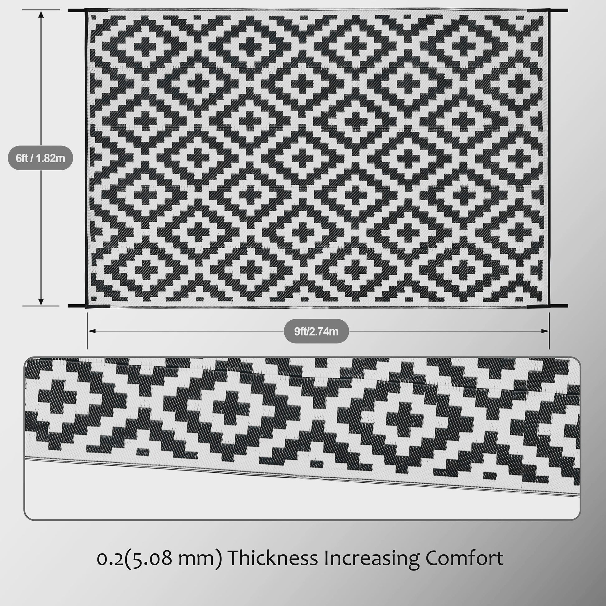 Groot Outdoor Vloerkleed - Opvouwbaar & Omkeerbaar - Plastic Riet - Voor Tuin, Camping, Strand & RV