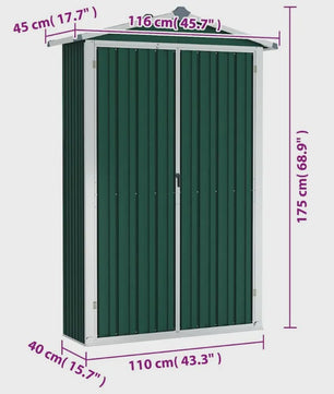 Groene Tuinkast van Verzinkt Staal - 116x45x175 cm - Robuuste Opbergkast voor Buiten
