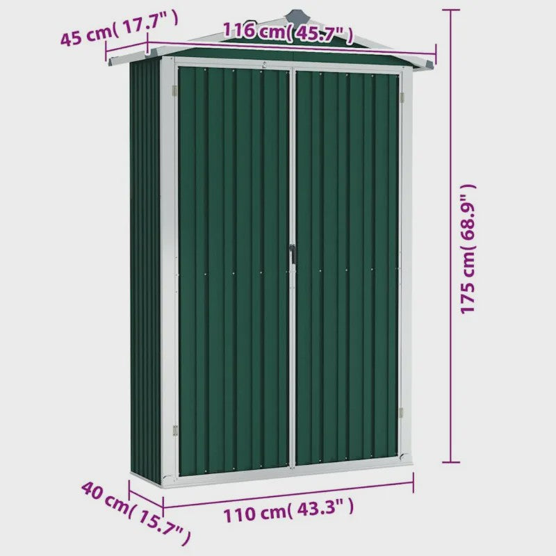 Groene Tuinkast van Verzinkt Staal - 116x45x175 cm - Robuuste Opbergkast voor Buiten