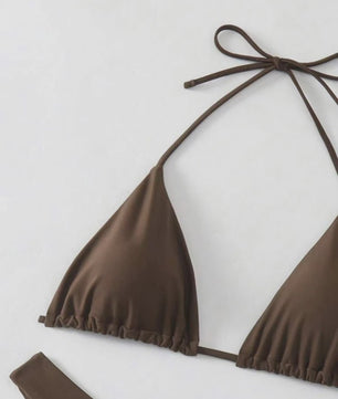 Dames Bikini Thong - Sexy Braziliaanse Stijl met Halter en Vetersluiting - Verkrijgbaar in Wit, Zwart & Koffie
