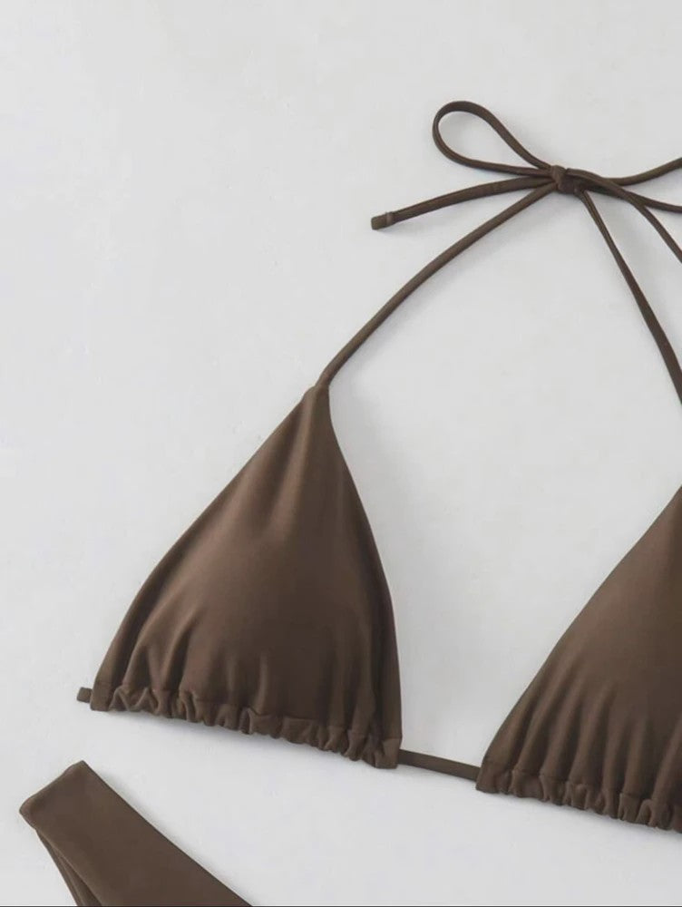 Dames Bikini Thong - Sexy Braziliaanse Stijl met Halter en Vetersluiting - Verkrijgbaar in Wit, Zwart & Koffie