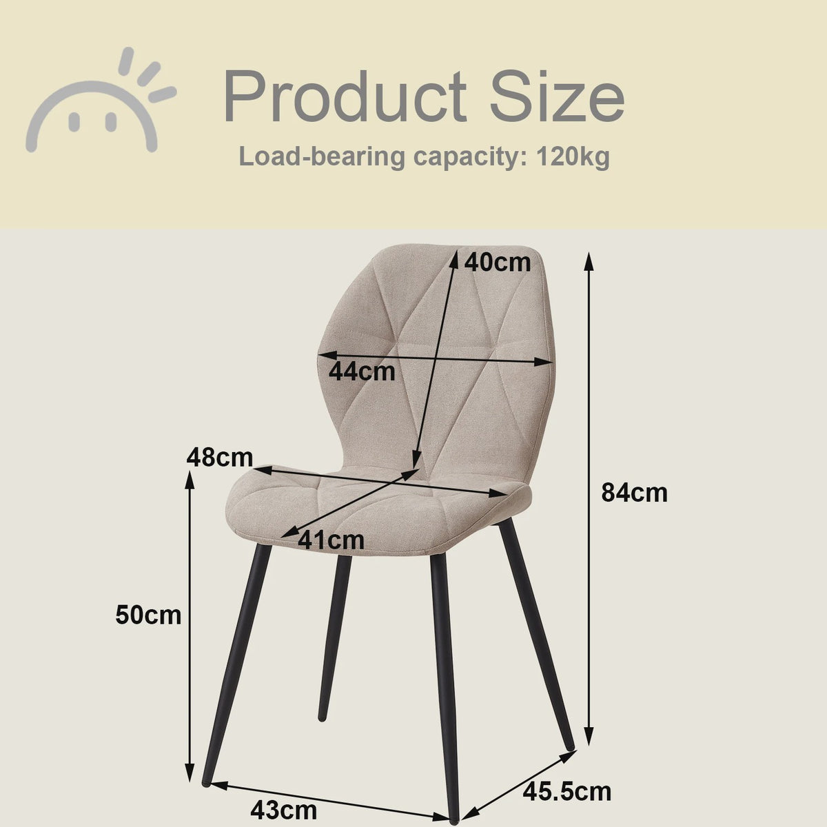 Set van 2, 4 of 6 Eetkamerstoelen - Gestoffeerd, Gewatteerd Linnenlook Stof, Metalen Poten