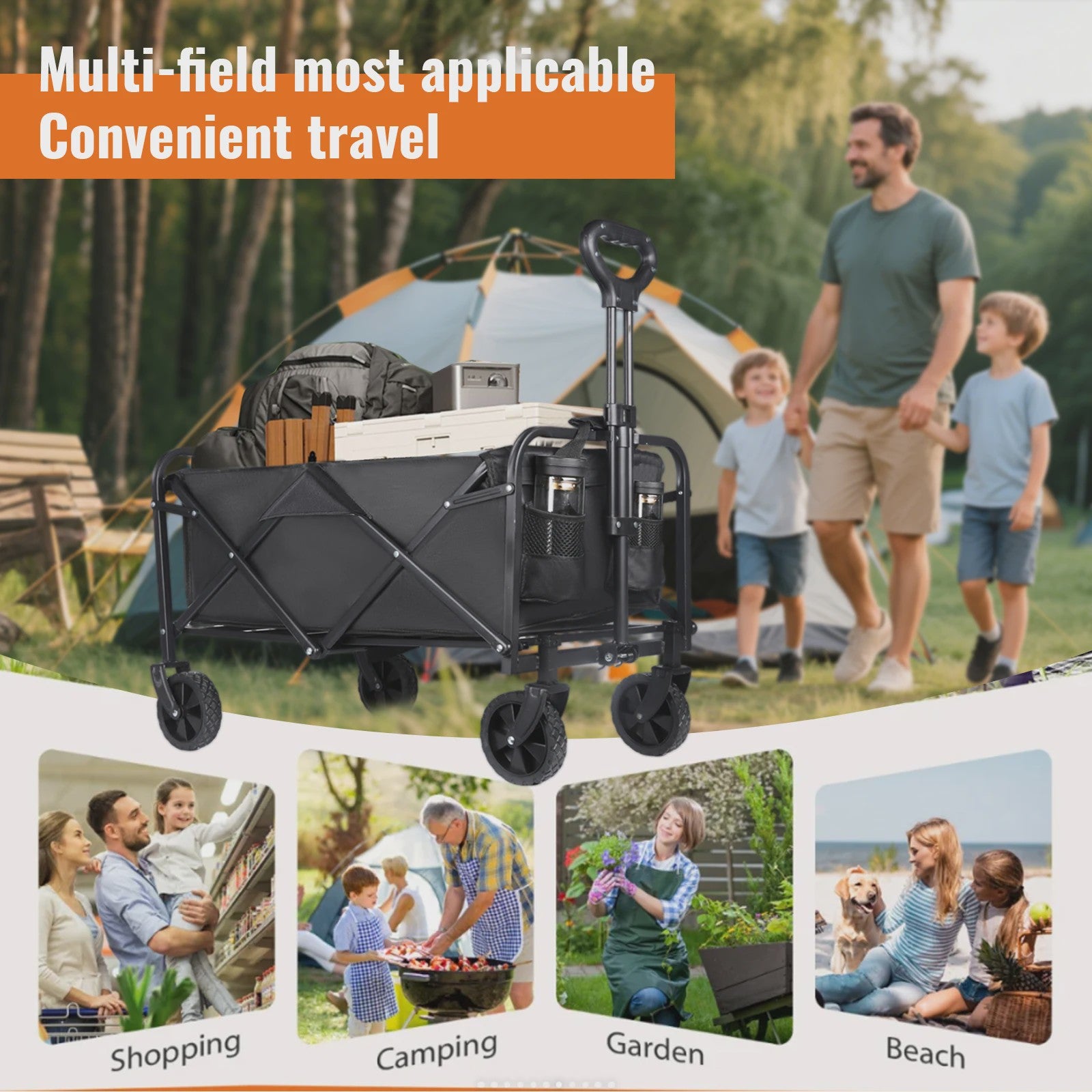Opvouwbare Kampeerwagen met Wielen - 75KG Draagkracht - Ideaal voor Tuin, Strand & Festivals