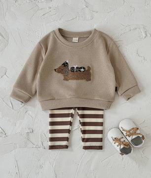 Schattige Baby Jongens & Meisjes Trainingspak Set met Cartoon Puppy | Lange Mouwen Outfit