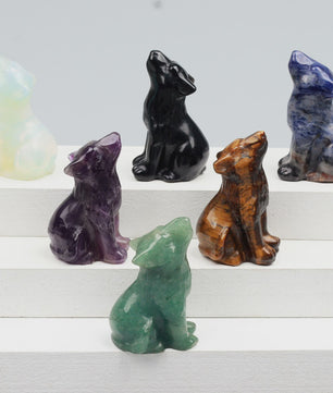 Kristallen Wolf Beeldje - Natuursteen Energie Steen Decoratie