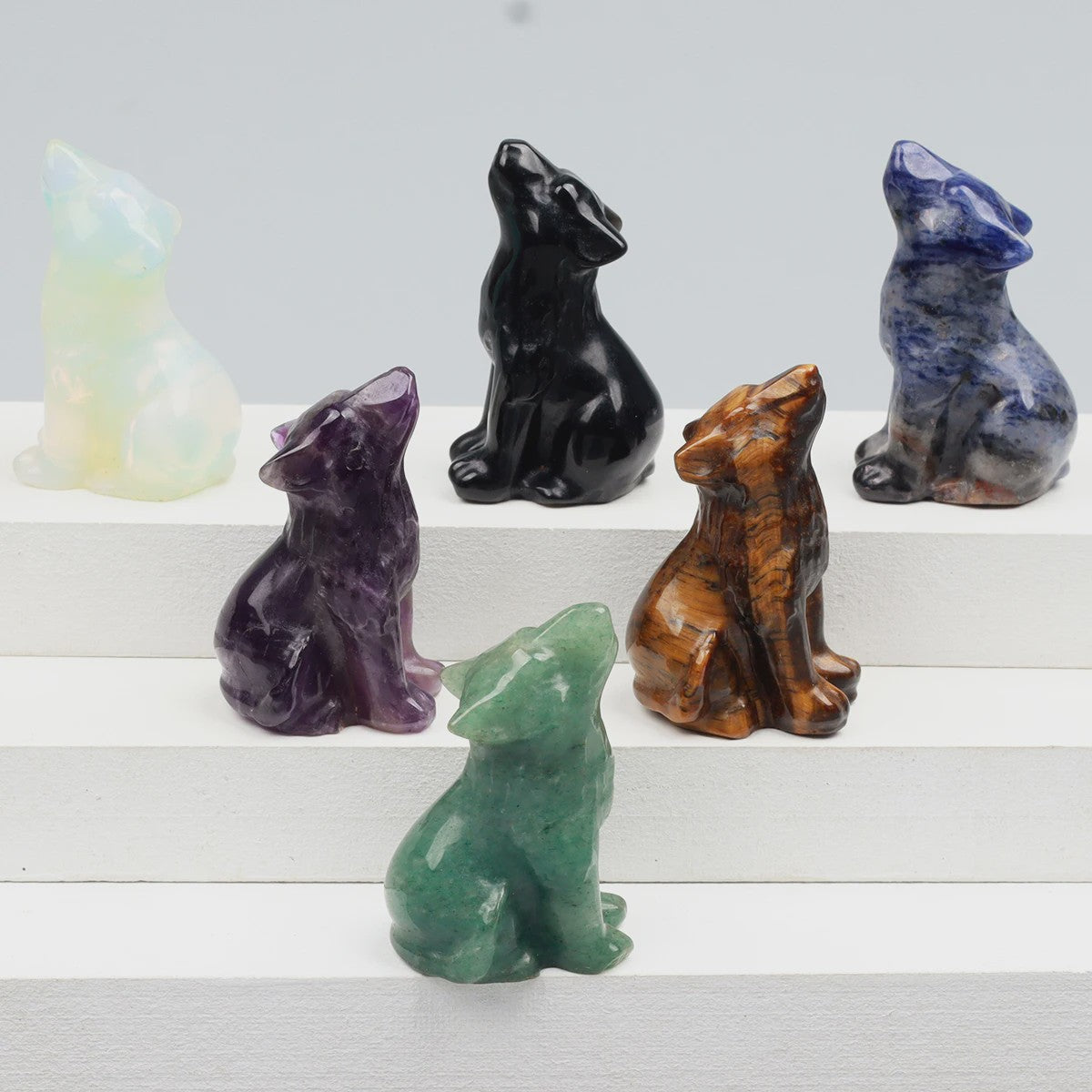 Kristallen Wolf Beeldje - Natuursteen Energie Steen Decoratie