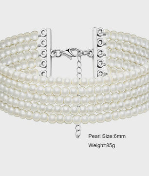 Elegante Multi-Rij Parel Choker Ketting - Handgemaakt Vintage Sieraad