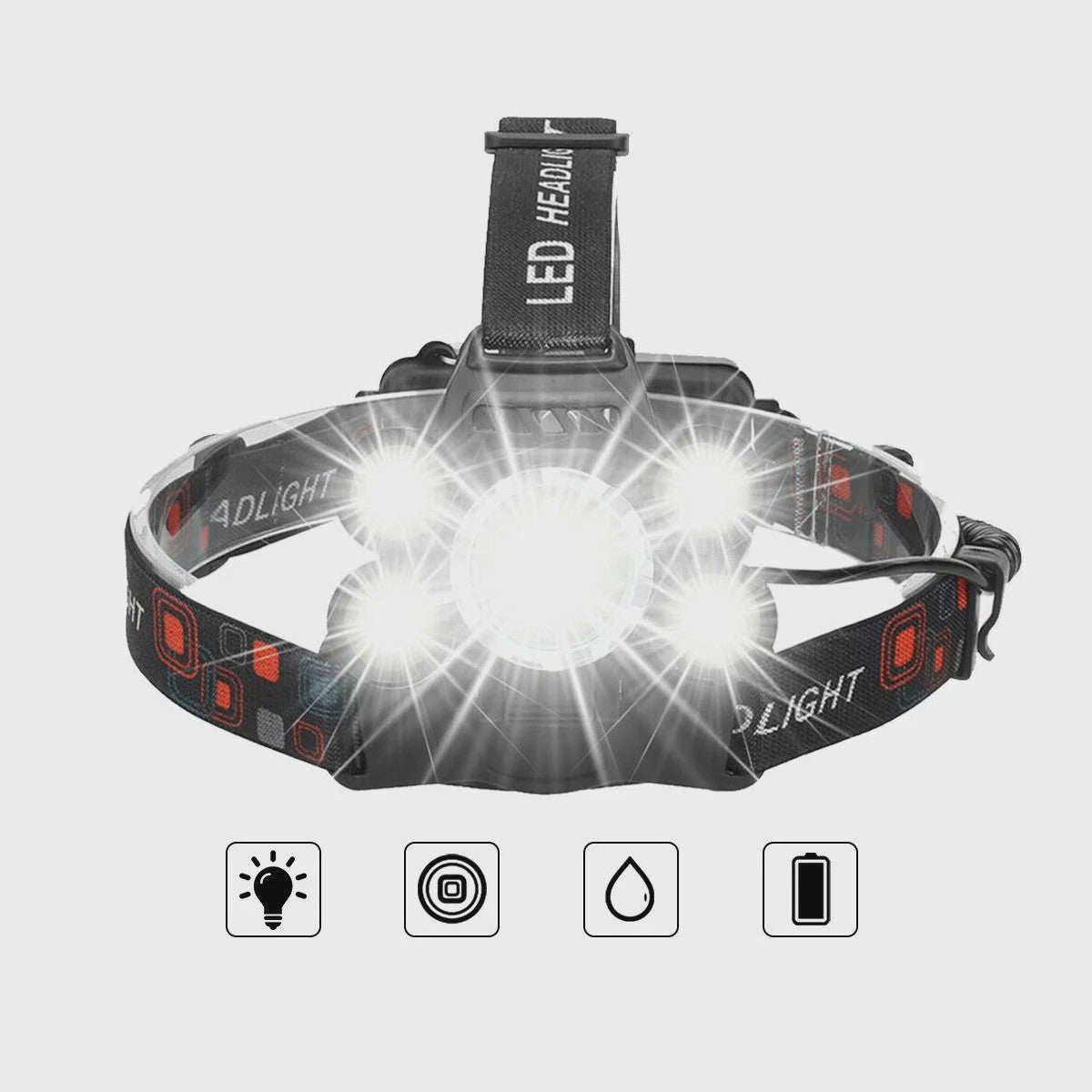 Krachtige Oplaadbare LED Hoofdlamp met 5x CREE XM-L T6 LED's