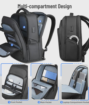 Multifunctionele Zakenrugzak voor Heren - Waterdicht, 17.3" Laptopvak & USB Oplaadpoort - Ideaal voor Werk & Reizen