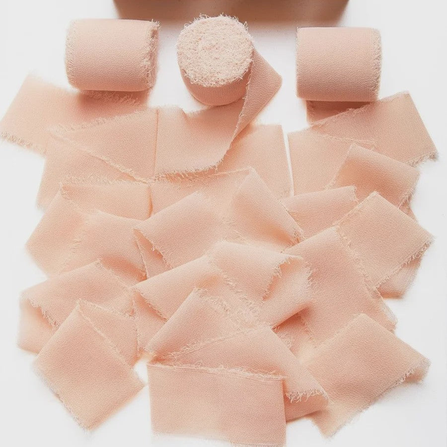 Handgemaakte Satijn Chiffon Lint Set - 3 Rollen van 5m met Rafeleffect voor Bruiloft, Cadeau & DIY Decoratie