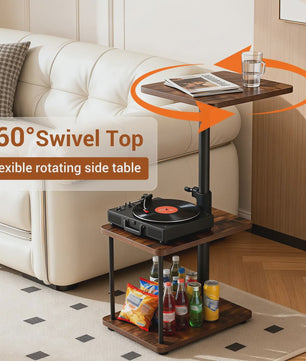C-vormige bijzettafel met 360° draaibaar blad, in hoogte verstelbaar, 3 etages opbergruimte