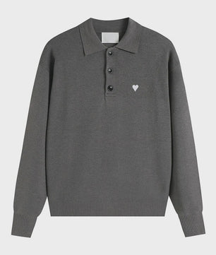 Dames Gebreide Poloshirt met Omvouwbare Kraag en Hartje - Comfortabel & Ademend