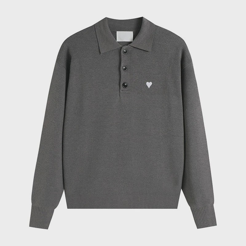 Dames Gebreide Poloshirt met Omvouwbare Kraag en Hartje - Comfortabel & Ademend