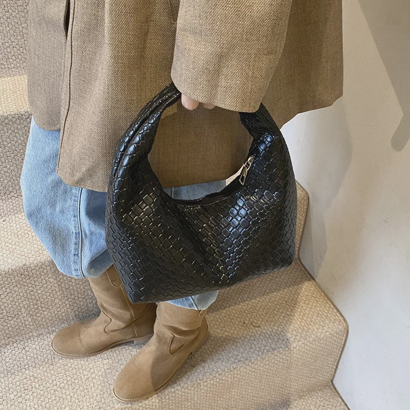 Dames Hobo Schoudertas van Zacht PU Leer - Woven Embossed Design