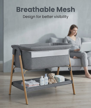 2-in-1 Baby Co-sleeper met Nachtlade en Ademend Mesh - Donkergrijs