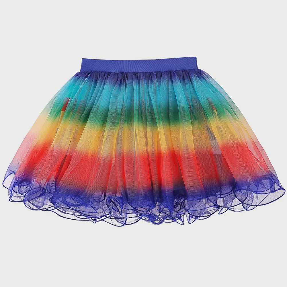 Meisjes Kleding Set: Zwart-Wit Katten T-shirt & Regenboog Tutu Rok met Accessoires