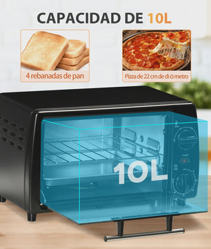 Homcom Mini Oven 10L - Compacte Elektrische Oven met 750W Vermogen