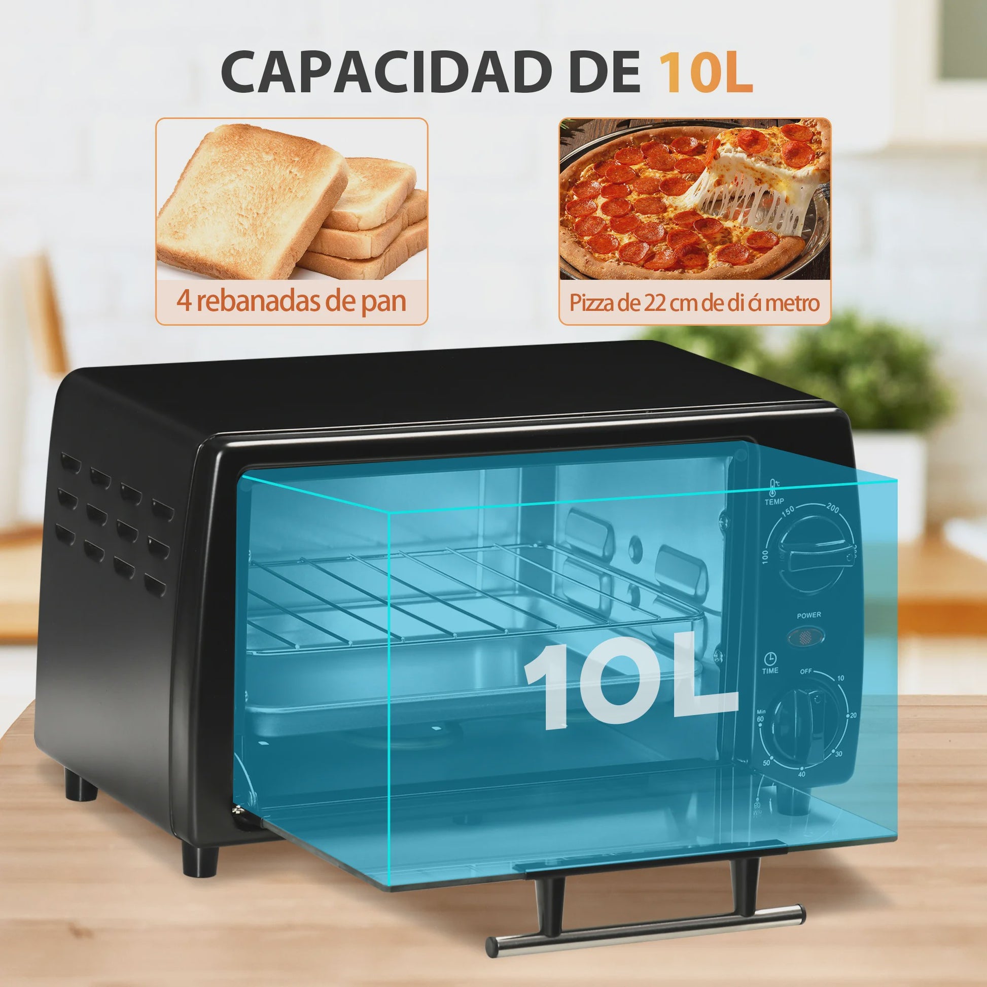 Homcom Mini Oven 10L - Compacte Elektrische Oven met 750W Vermogen