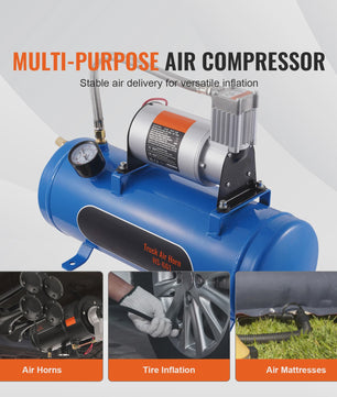 12V Luchtcompressor met Tank (3/6L) - Krachtig voor Trein Hoorn & Banden Oppompen (120psi)