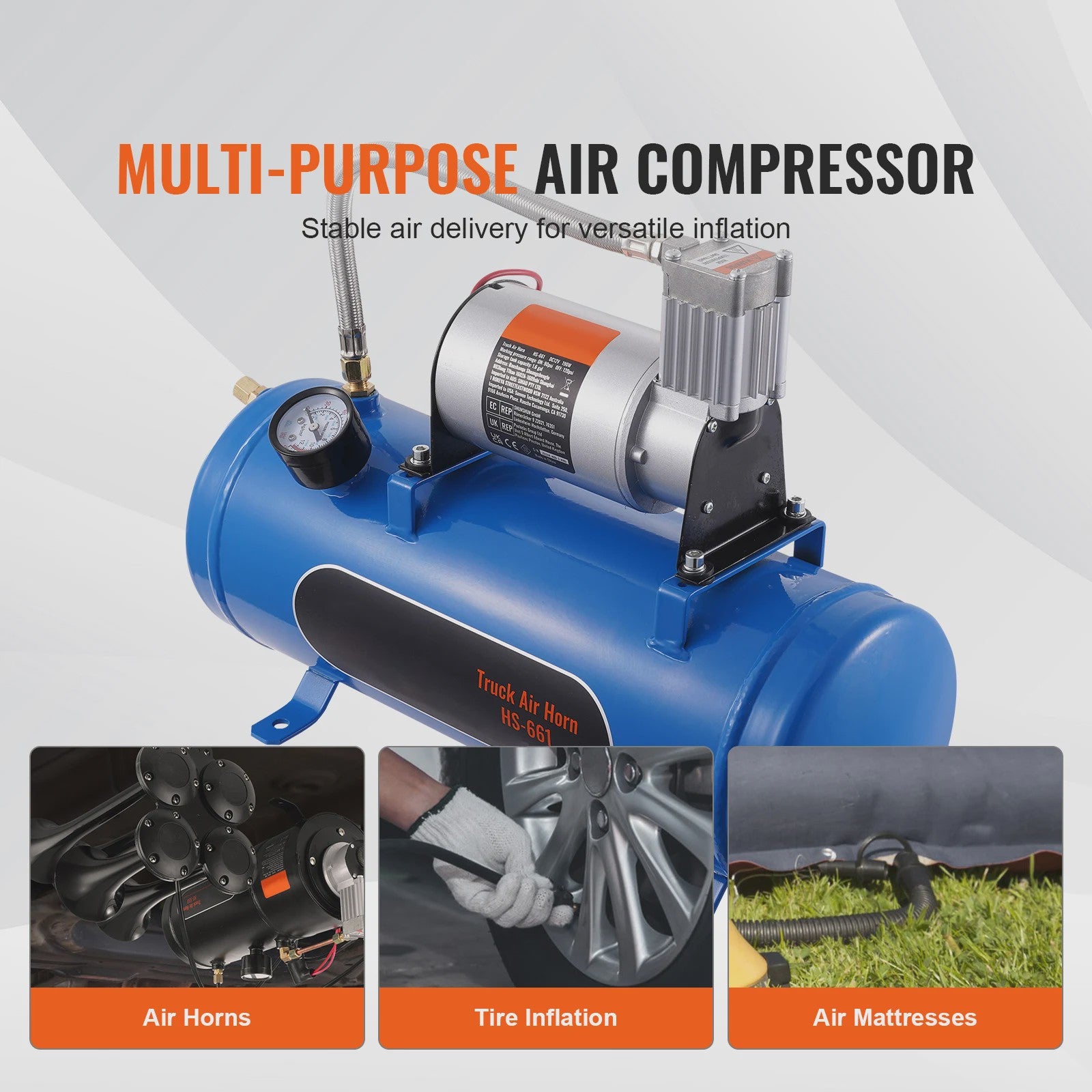 12V Luchtcompressor met Tank (3/6L) - Krachtig voor Trein Hoorn & Banden Oppompen (120psi)